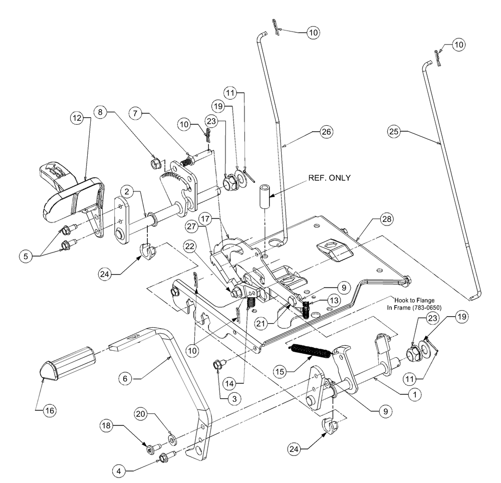 Pedal Assembly Diagram and Parts List for LT1024 13AR11CP710-13AR11CP712 Cub Cadet Lawn Tractor